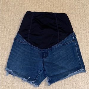 Distressed maternity jean shorts